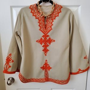 Vintage Embroidered Boho Bell Sleeve Top Women's Size M